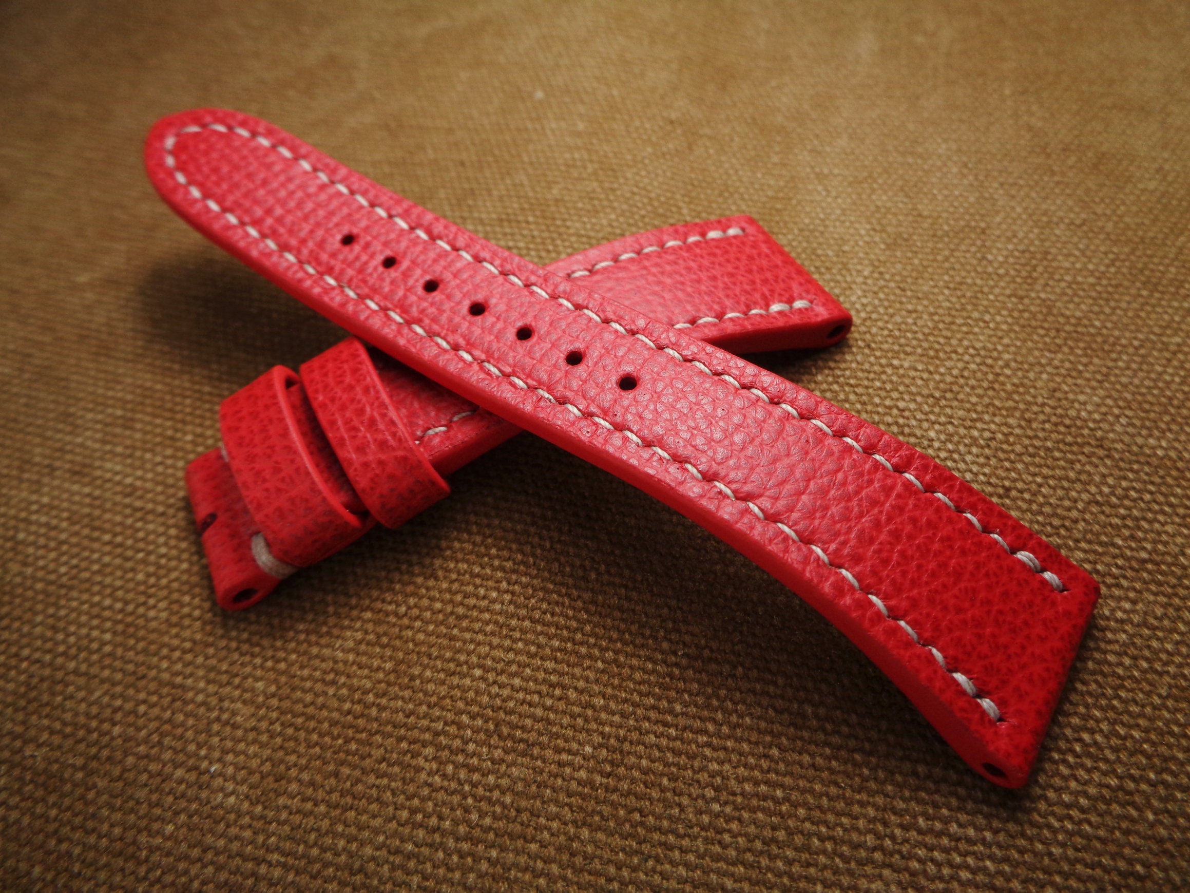 22mm red leather watch strap