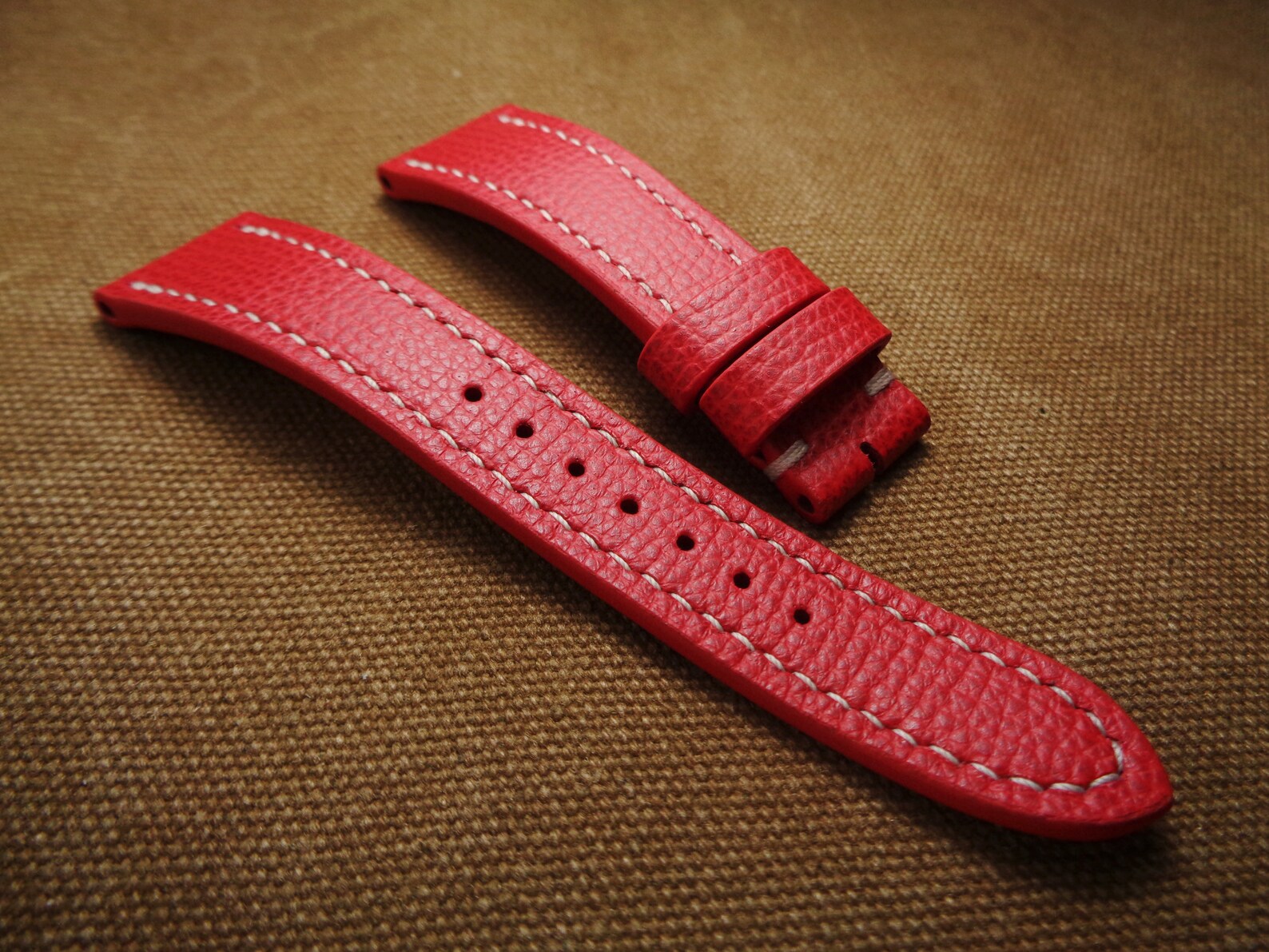 22mm red leather watch strap