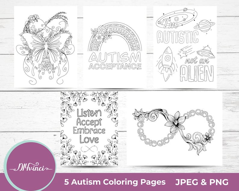 Autism Acceptance/Awareness Coloring Pages JPEG & PNG Personal Use image 1