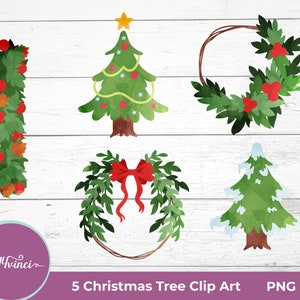 5 Christmas Trees & Wreaths - PNG - Personal and Commercial Use