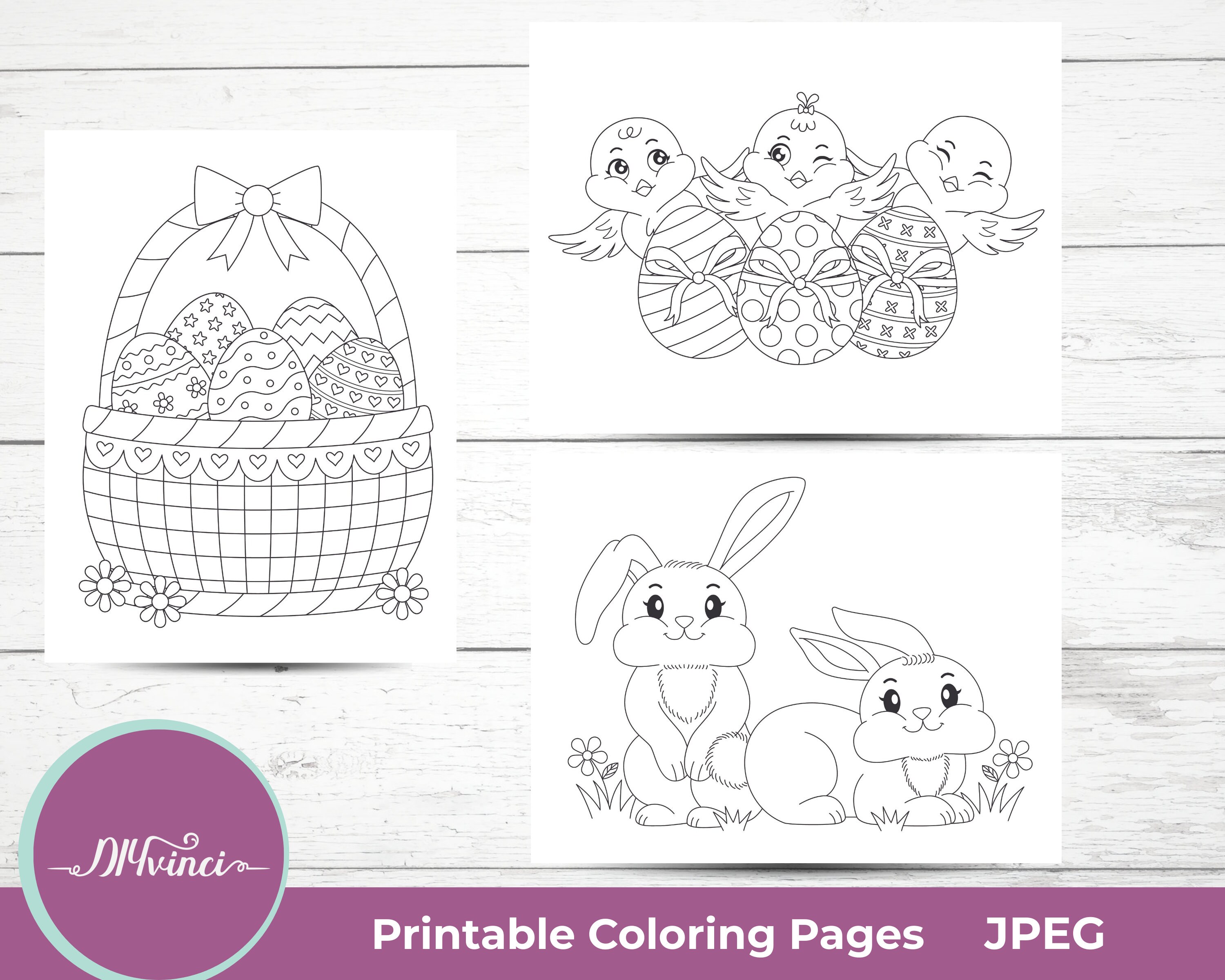 3 Printable Cute Easter Coloring Pages JPEG Personal & Commercial Use - Etsy