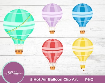 5 Hot Air Balloons Clip Art - PNG - Personal & Commercial Use