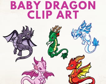 Baby Dragon Clip Art - 5 PNG - Personal & Commercial Use