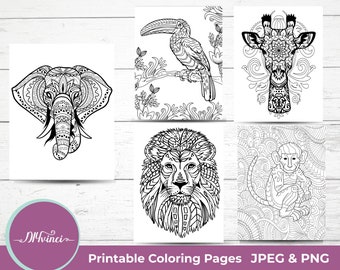 Safari Printable Coloring Pages - 5 JPEG & PNG - Personal and Commercial Use
