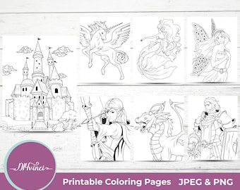 7 Printable Fantasy Coloring Pages - JPEG and PNG - Personal & Commercial Use