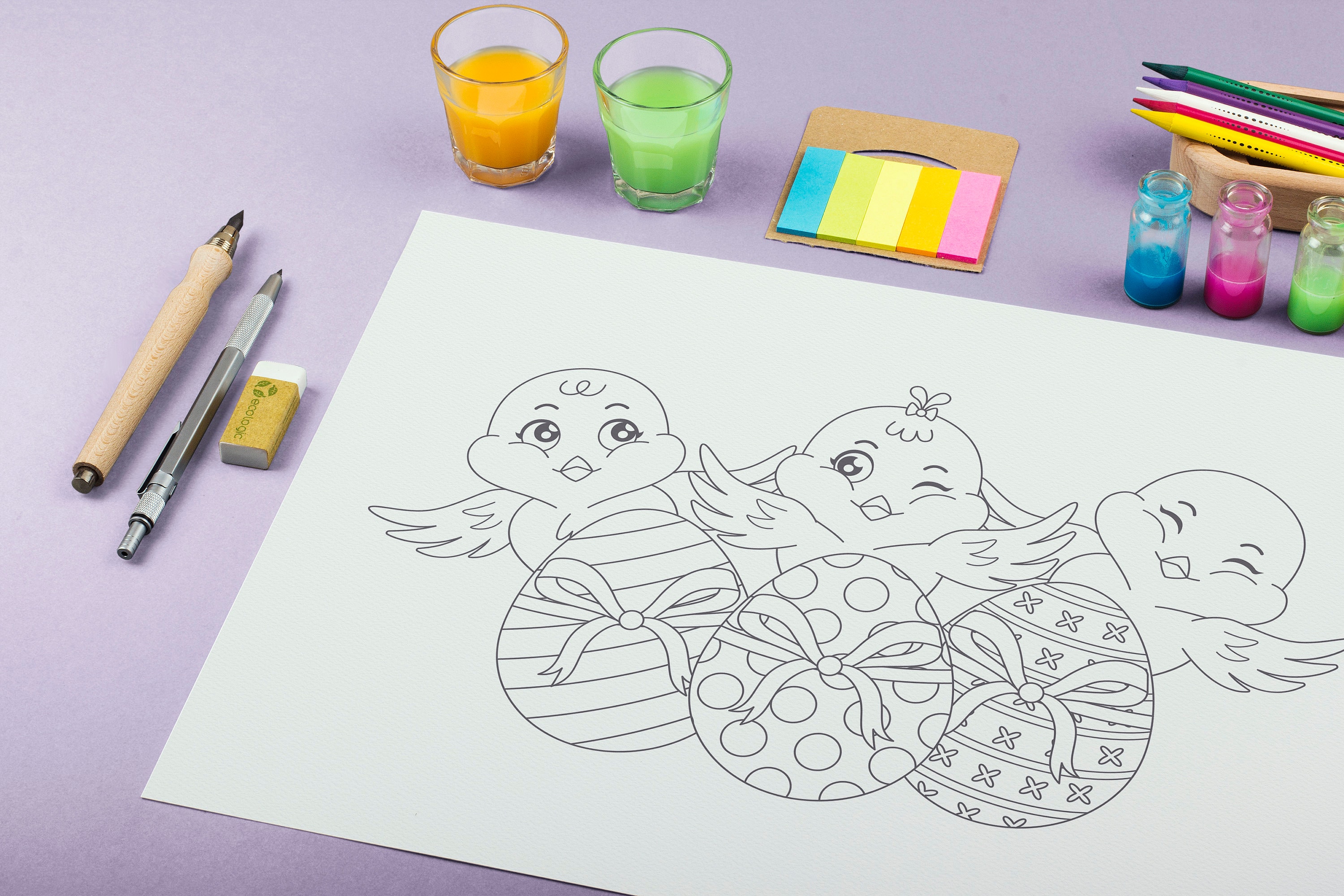 3 Printable Cute Easter Coloring Pages JPEG Personal & Commercial Use