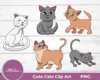 5 Cute Cat Clip Art - PNG - Personal & Commercial Use