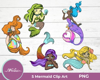 5 Mermaid Clip Art - PNG - Personal & Commercial Use