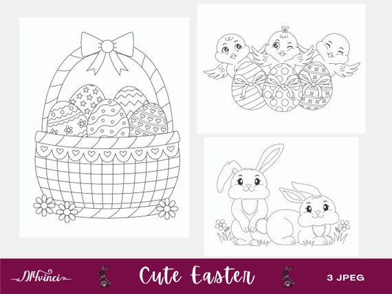 3 Printable Cute Easter Coloring Pages JPEG Personal
