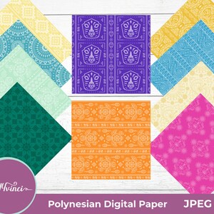 Seamless Polynesian Digital Paper Patterns - 10 JPEG Backgrounds for Personal & Commercial Use, Tropical Tribal Design Set