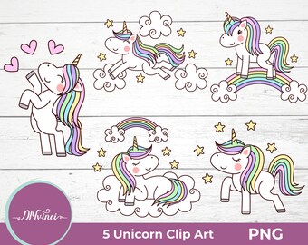 5 Unicorn Clip Art - PNG - Personal & Commercial Use