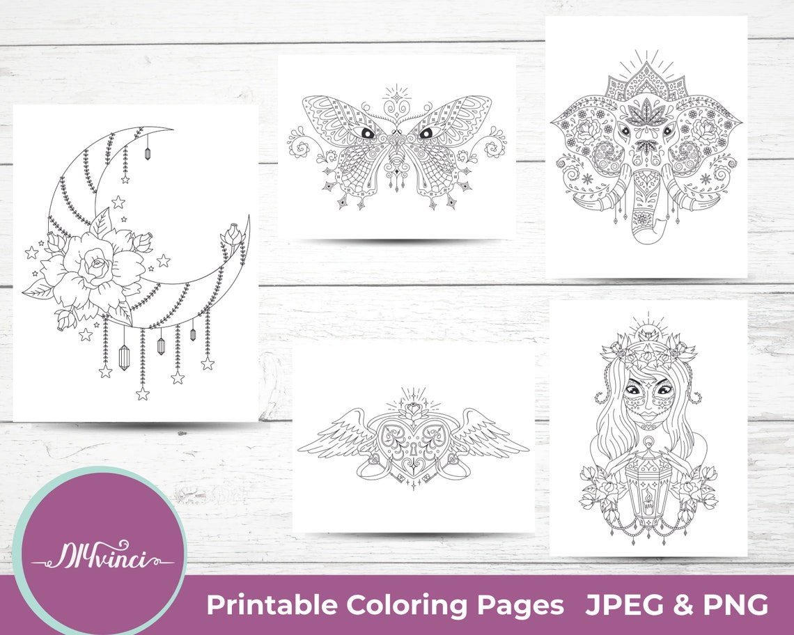5 Tattoo Printable Coloring Pages JPEG & PNG Personal and - Etsy