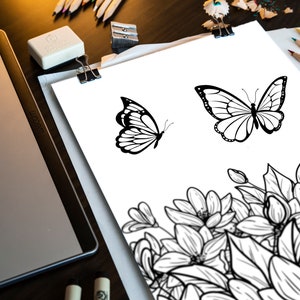5 Butterfly and Flower Printable Coloring Pages - JPEG &amp; PNG - Personal ...