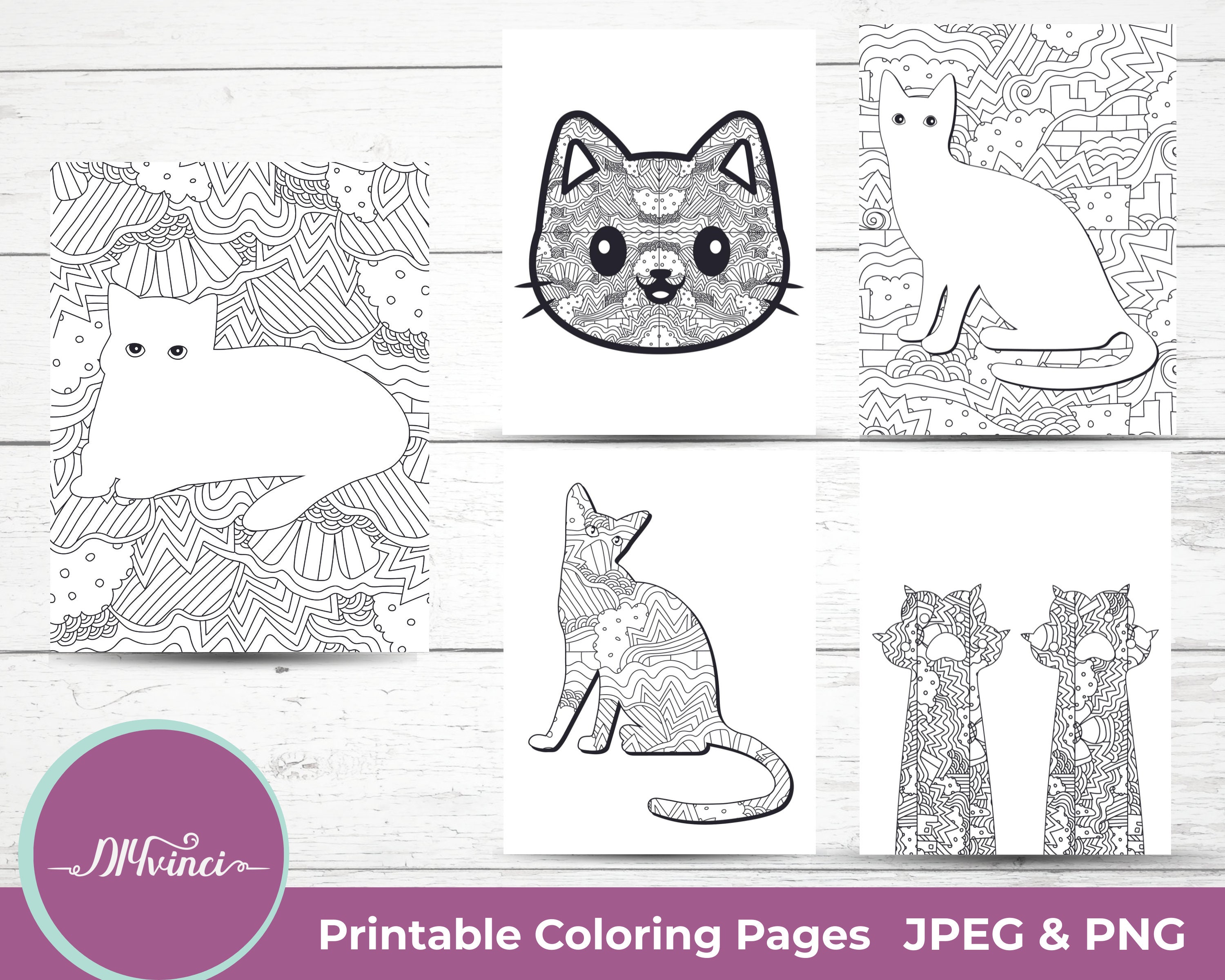 Printable Doodle Cat Coloring Pages 5 JPEG and PNG - Etsy