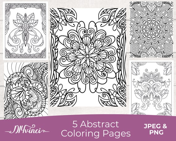 Printable Abstract Coloring Pages 5 JPEG and PNG Personal | Etsy
