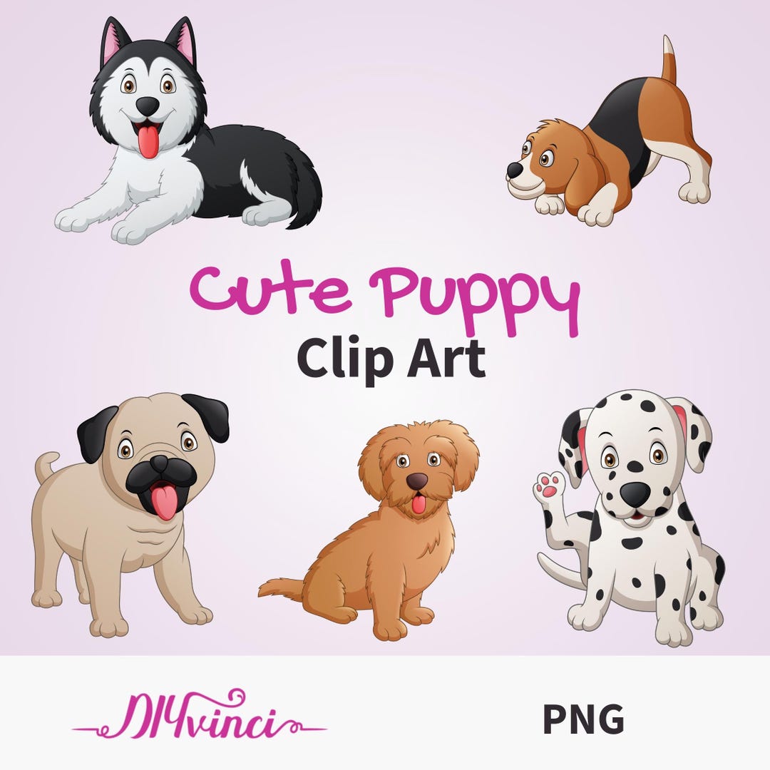 Cute Puppy Clip Art PNG - 5 Adorable Dog Illustrations for Personal ...
