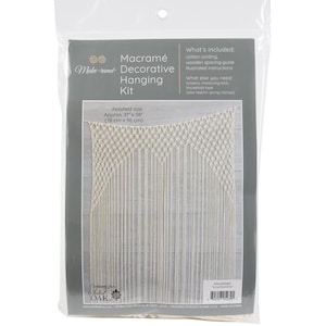 May include: A macrame hanging kit with natural cotton cord, a wooden spacing guide, and instructions. The finished size is approximately 31 inches by 38 inches (78 cm x 96 cm).