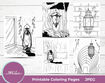 Lantern Printable Coloring Pages - 5 JPEG - Personal and Commercial Use