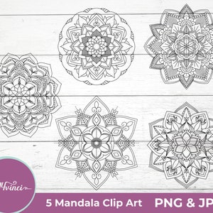 5 Mandala Clip Art & Coloring page Bundle - Digital download