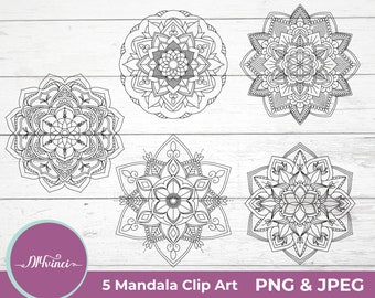 5 Mandala Clip Art & Coloring page Bundle - Digital download