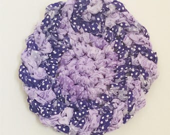 Round Purple Trivet, Gift for a Cook, Kitchen Accessory, Crochet Potholder, Cotton Hot Pad
