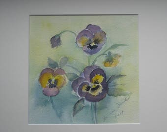 watercolour painting, pansy, 30 x 30 cm