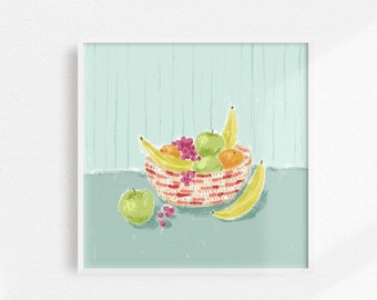 Fruit Wall Art, Fruit Still Life Art, Colorful Kitchen Wall Decor, Bowl of Fruit Art Print, Fruit Art for Kitchen, Dining Room Wall Decor