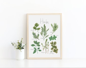 Kitchen Decor, Kitchen Art, Herbs Art Print, Herb Print, Food Artwork, Dining Decor, Herb Art, Kitchen Print, Cooking Print, Dining Room Art