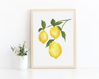 Lemon Art Print, Kitchen Wall Decor, Painted Lemon Artwork, Food Decor, Painted Lemon Fruit Art, Kitchen Print, Fruit Print, Dining Room Art