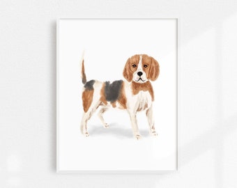 Beagle Art Print, Dog Wall Art, Custom Name Pet Portrait, Beagle Artwork, Dog Art Print, Dog Decor, Puppy Art Print, Puppy Dog Nursery Print