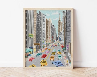NYC Art, New York City Artwork, NYC Traffic Art, New York Art Print, City Art, NYC Home Decor, Gallery Wall Art, New York City Illustration