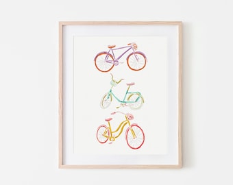 Colorful Bicycles Wall Art, Bicycles Kids Room Decor, Bikes Art Print, Cute Bikes Wall Hanging, Bicycles Poster for Nursery, Cute Nursery