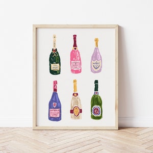 Bar Wall Art, Bar Cart Artwork, Champagne Bottles Art, Alcohol Art Print, Champagne Art, Bar Area Decor, Wine Wall Art, Wine Illustration