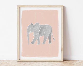 Elephant Wall Art, Elephant Nursery, Animal Nursery, Baby Elephant Art, Pink Nursery Wall Art, Cute Baby Elephant Art for Girls Room