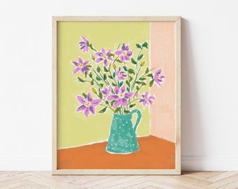 Colorful Floral Wall Art, Purple Flowers Painting, Floral Still Life Wall Hanging, Floral Poster, Botanical Home Decor, Floral Bedroom Art