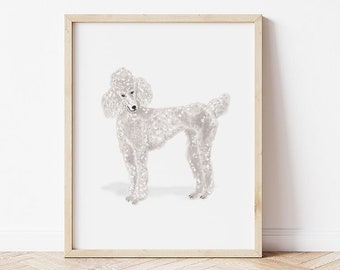 Gray Poodle Art Print, Standard Poodle Illustration, Pet Portrait, Poodle Wall Art, Dog Wall Decor, Poodle Artwork, Grey Poodle Painting