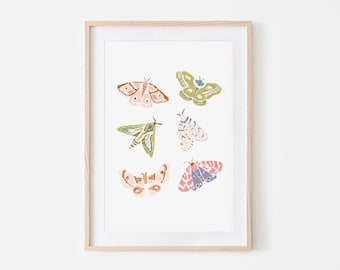 Colorful Moths Wall Art, Butterfly Artwork, Butterfly Wall Decor, Kids Room Decor Art Print, Nursery Decor, Gallery Wall Art, Insect Artwork