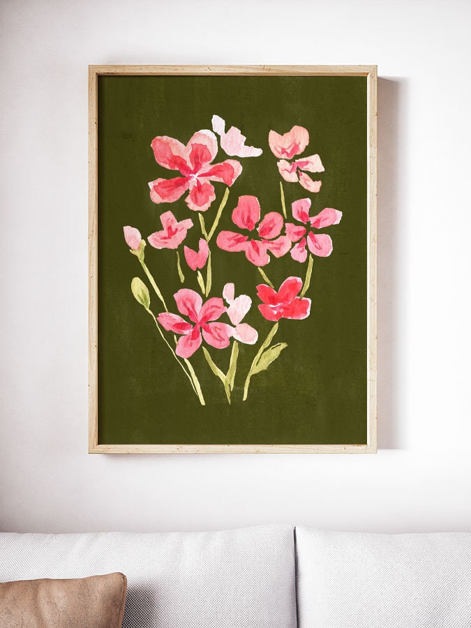 Floral Watercolor Art Print, Pink Floral Wall Decor, Geraniums Home ...