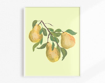 Pear Decor, Pear Print, Kitchen Wall Decor, Pear Artwork, Food Decor, Fruit Art, Pear Art, Kitchen Print, Fruit Print, Dining Room Art, Pear