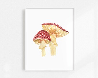 Fall Wall Art, Watercolor Mushroom Artwork, Mushroom Wall Art, Autumn Home Art Print, Fall Art Print, Autumn Living Room Art, Wall Hanging