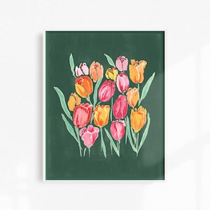 Tulips Painting, Floral Bedroom Wall Decor, Tulips Flower Art Print, Painted Tulips Art Print, Unique Living Room Art, Floral Wall Hanging