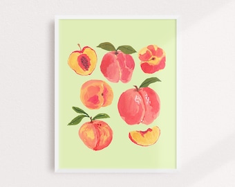 Kitchen Decor, Peach Art Print, Peach Artwork, Food Decor, Peach Poster, Fruit Art Print, Kitchen Print, Fruit Wall Hanging, Dining Room Art
