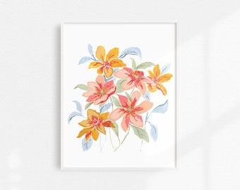 Colorful Floral Wall Decor, Bedroom Wall Art, Floral Print, Clematis Flower Artwork, Painted Art Print, Unique Living Room Art, Boho Decor