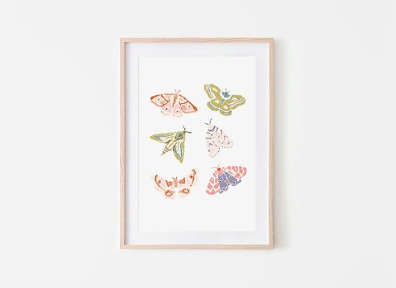 Colorful Moths Wall Art, Butterfly Artwork, Butterfly Wall Decor, Kids Room Decor Art Print, Nursery Decor, Gallery Wall Art, Insect Artwork