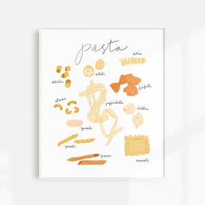 Pasta Art Print, Kitchen Wall Decor, Pasta Artwork, Food Decor, Pasta Art, Unique Kitchen Print, Pasta Print, Food Lover, Dining Room Art