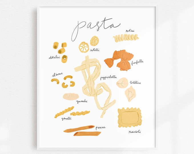 Pasta Art Print, Kitchen Wall Decor, Pasta Artwork, Food Decor, Pasta Art, Unique Kitchen Print, Pasta Print, Food Lover, Dining Room Art
