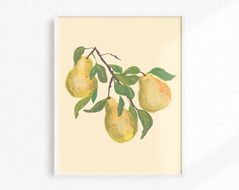 Pear Art Print, Kitchen Decor, Pear Artwork, Food Decor, Fruit Art, Pear Art, Kitchen Print, Fruit Print, Dining Room Art, Pear Painting