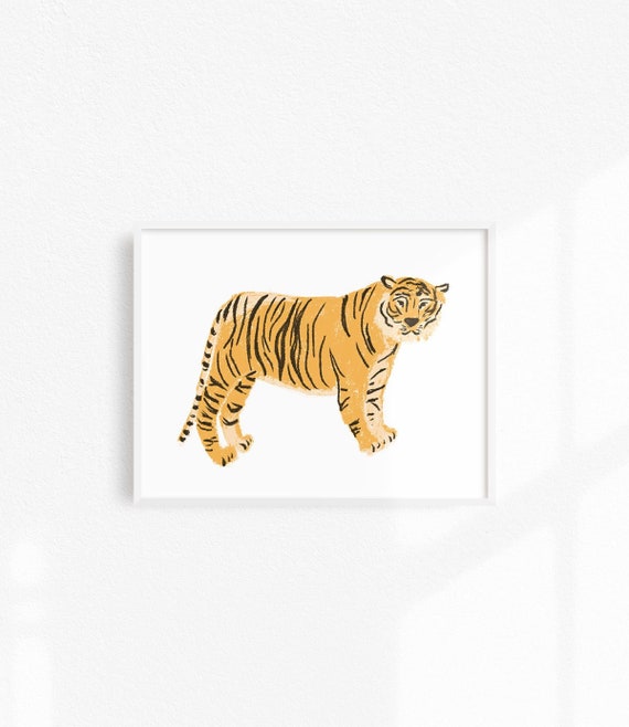 Jungle Tiger Print, Horizontal Tiger Artwork, Cute Jungle Nursery Decor, Red Tiger Decor, Jungle Cat, Tiger Nursery Print, Jungle Decor