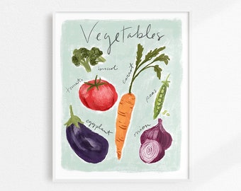 Vegetable Art Print, Vegetable Print, Kitchen Decor, Food Artwork, Dining Decor, Veggie Art, Kitchen Print, Veggie Print, Dining Room Art