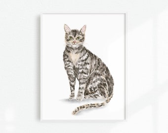 Cat Lover Wall Art, Cat Illustration, Pet Portrait, Tabby Cat Print, Cat Lover Gift Idea, Cat Home Decor, Kitty Art Print, Tabby Cat Nursery